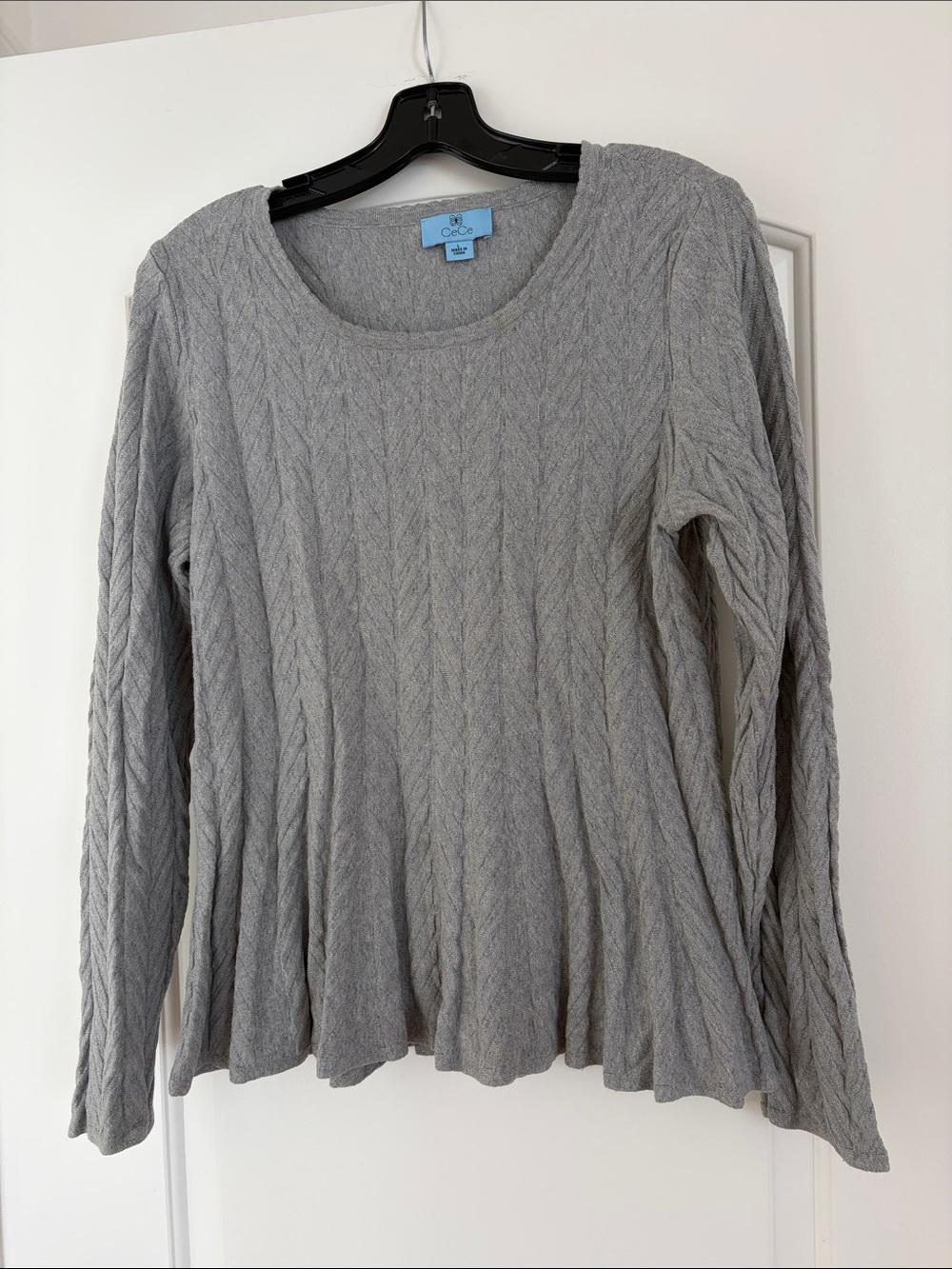 CeCe Light Gray Cable Scoop Neck Sweater